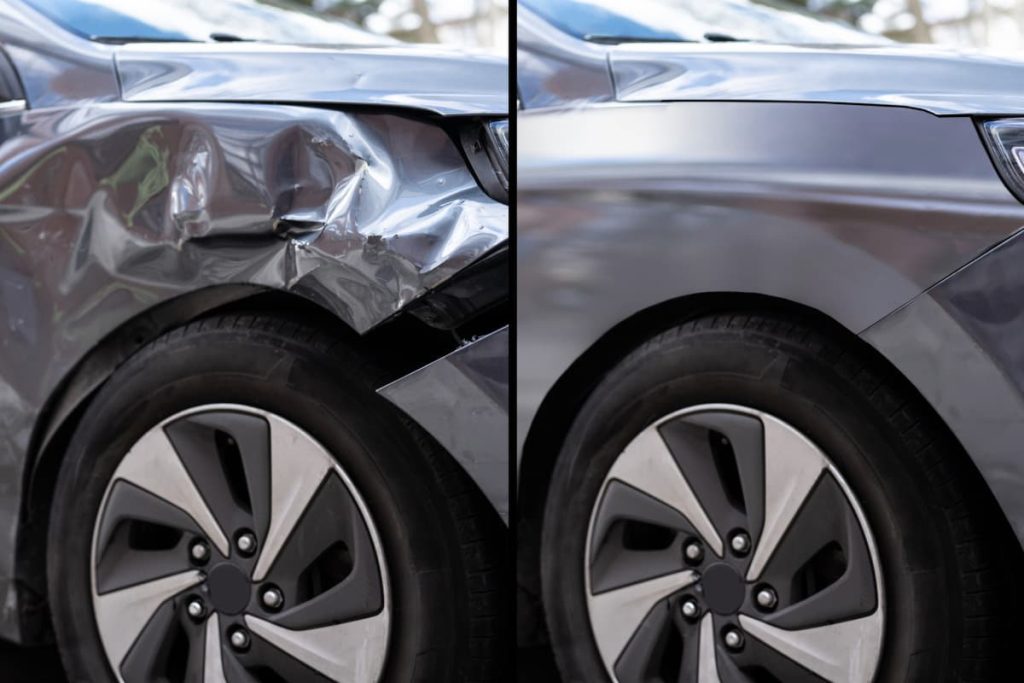 vehicle before and after auto body repair